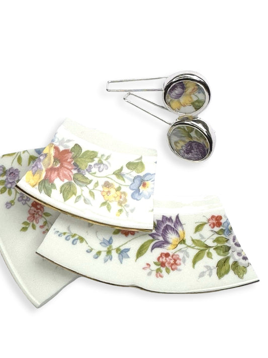 Repurposed Royal Grafton Bone China & Sterling Silver Earrings (#2506)