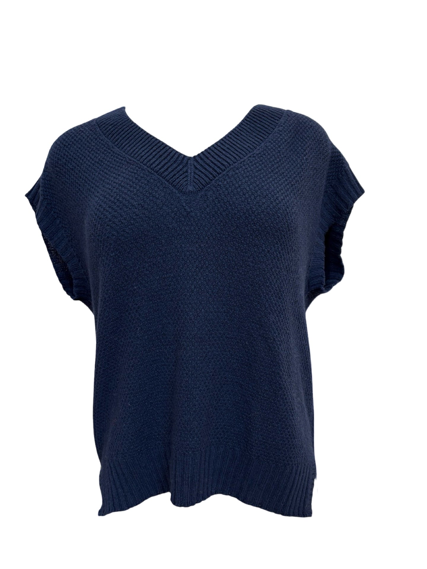 Evie Textured Cotton/Merino Vest - Navy