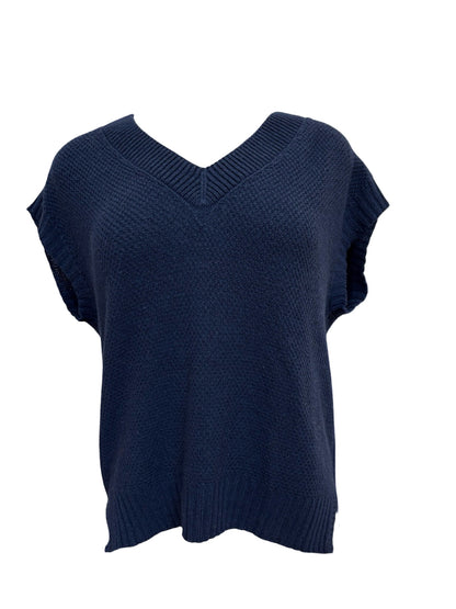 Evie Textured Cotton/Merino Vest - Navy