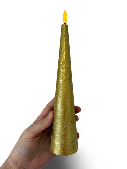 LED Cone Candle in Gold - 25cm