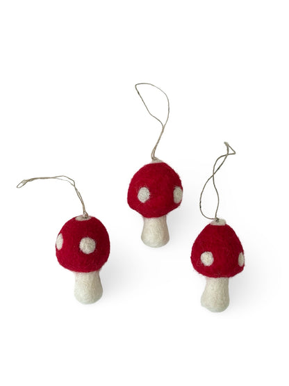 Felted Christmas Mushroom Ornament - Red