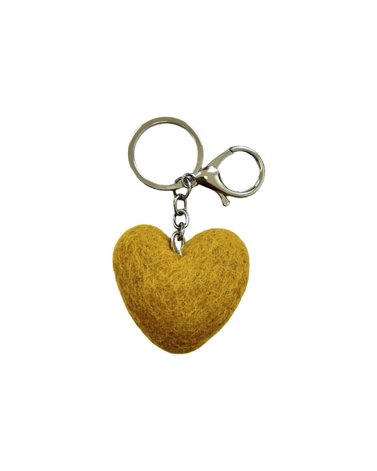 Mustard Heart Felted Wool Keyring/Clip