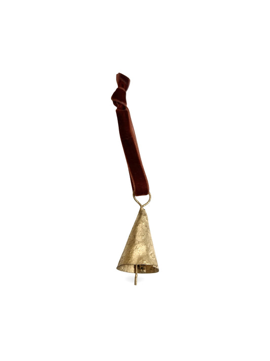 Brass Bell with Velvet Cord - Brown
