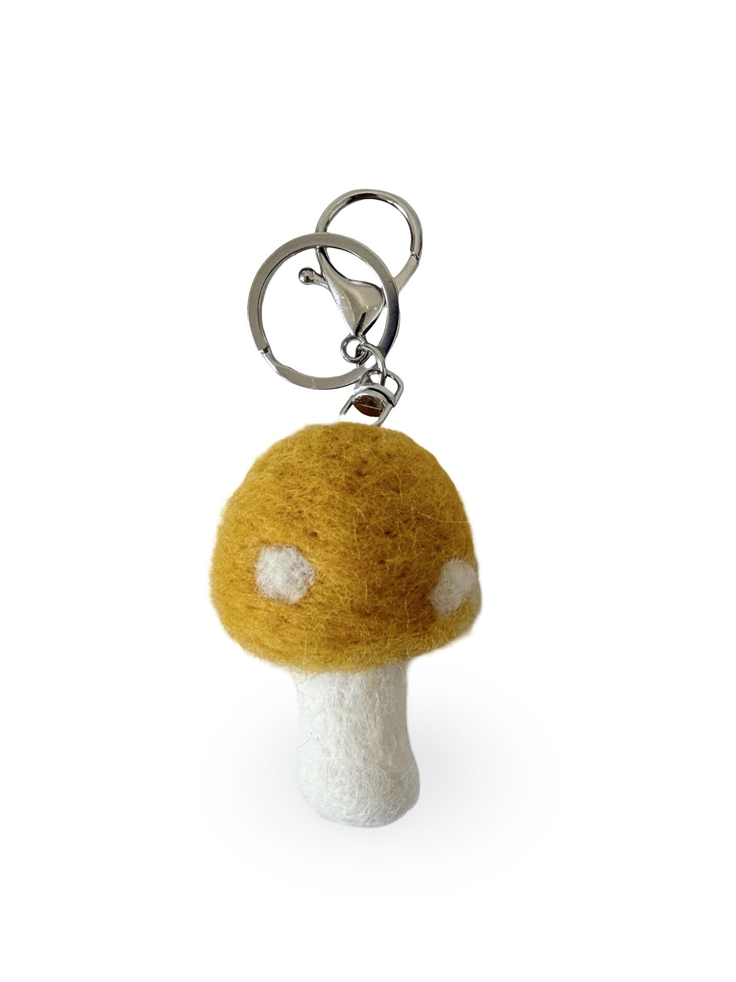 Mushroom Felted Wool Keyring/Clip - Mustard