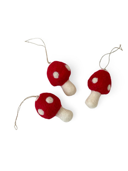 Felted Christmas Mushroom Ornament - Red