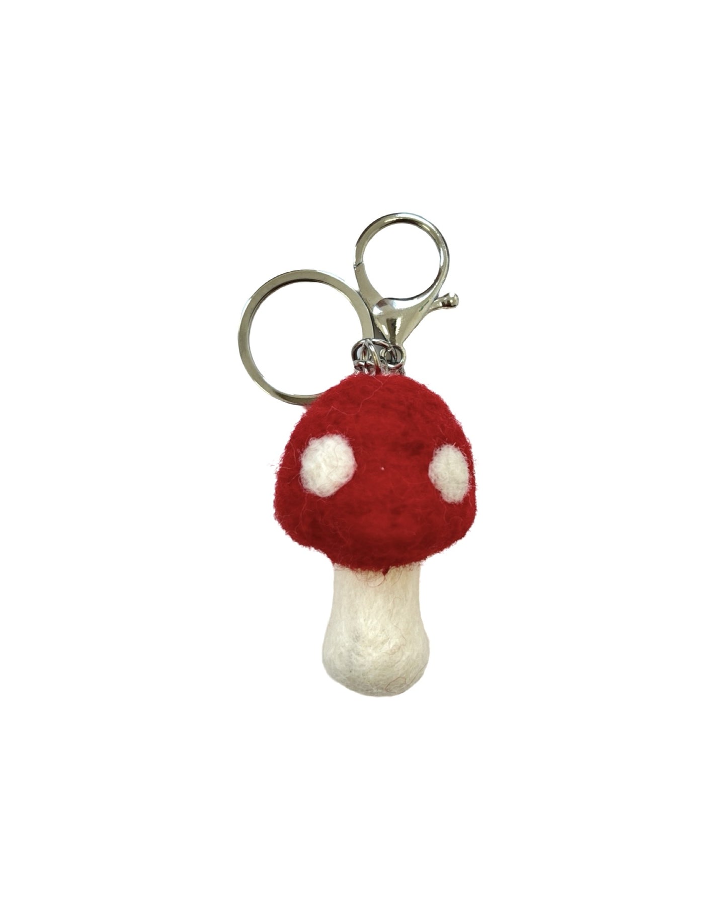 Mushroom Felted Wool Keyring/Clip  - Red