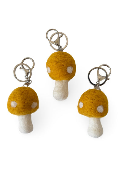 Mushroom Felted Wool Keyring/Clip - Mustard