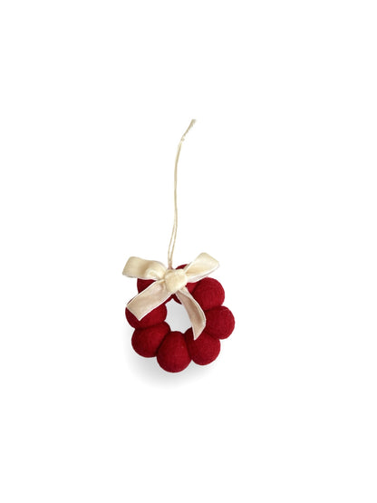 Mini Bow Wreath - NZ Felted Wool - Red / White