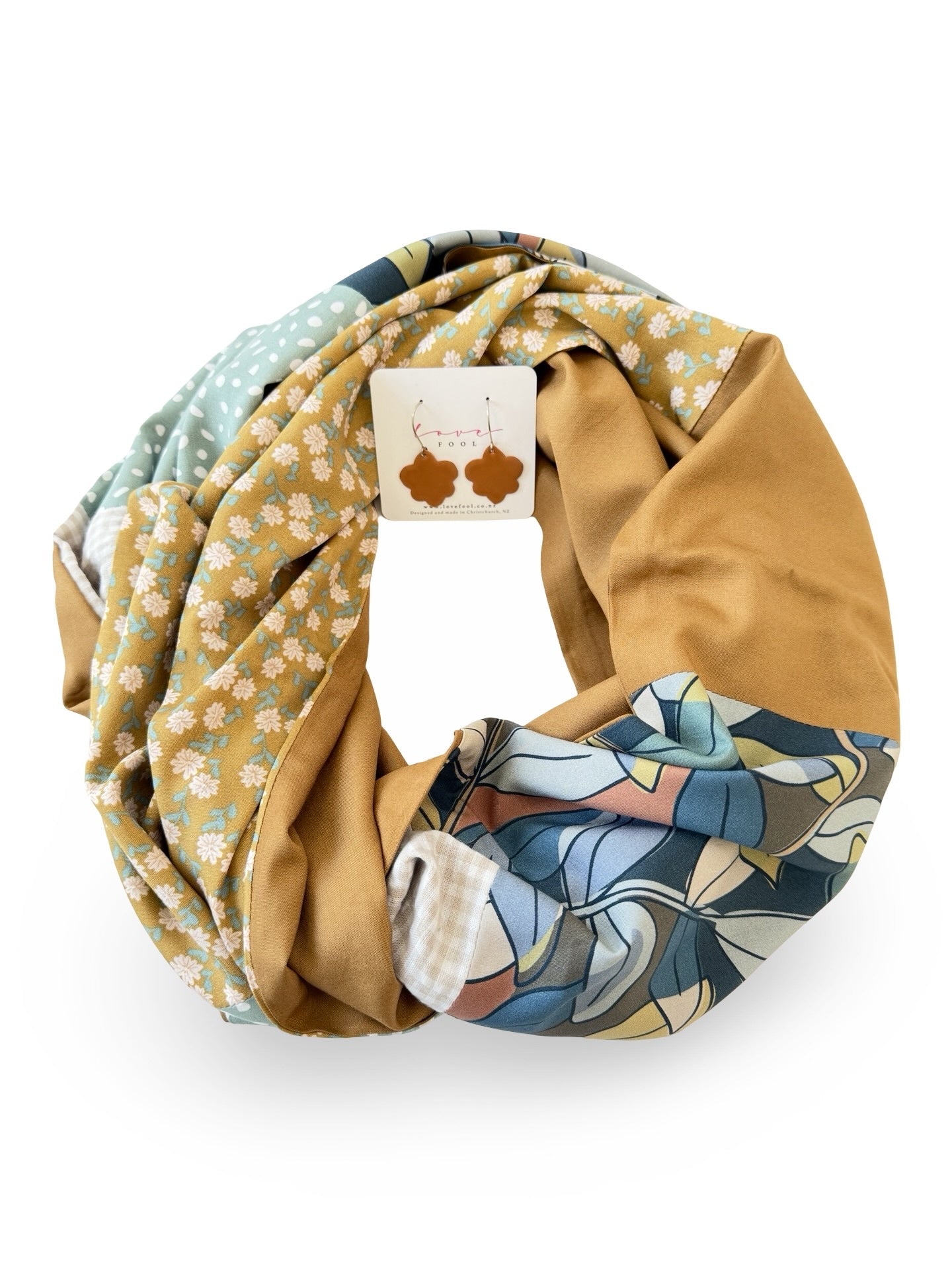 Infinity Scarf - Autumnal Leaves / Mustard