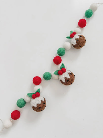 Felted Christmas Pudding Garland