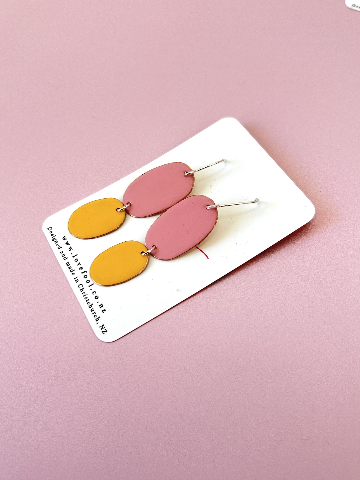 Double Drop Earrings - Pink / Mustard
