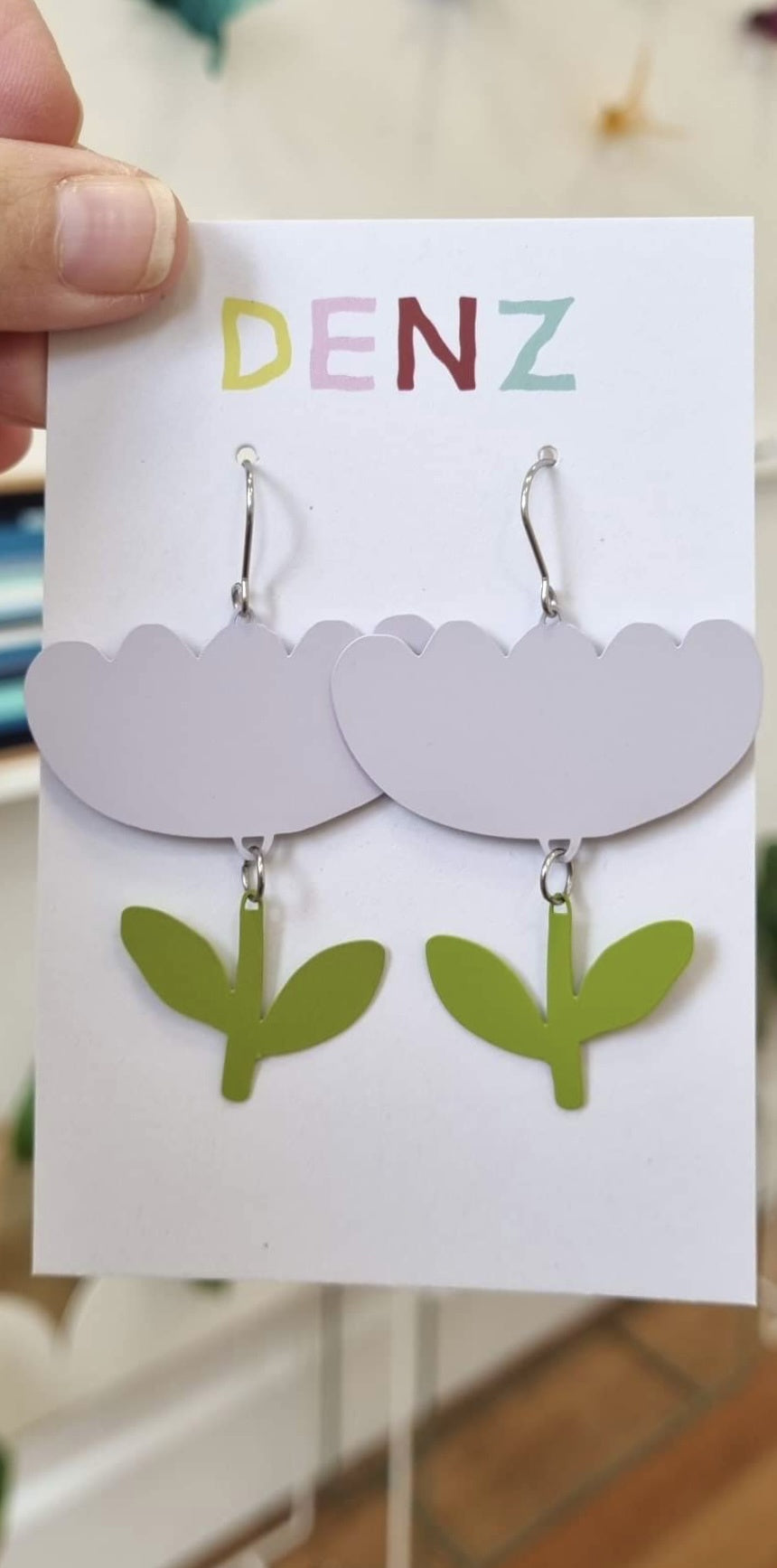 Lilac + Apple Green Flower Dangle Earrings