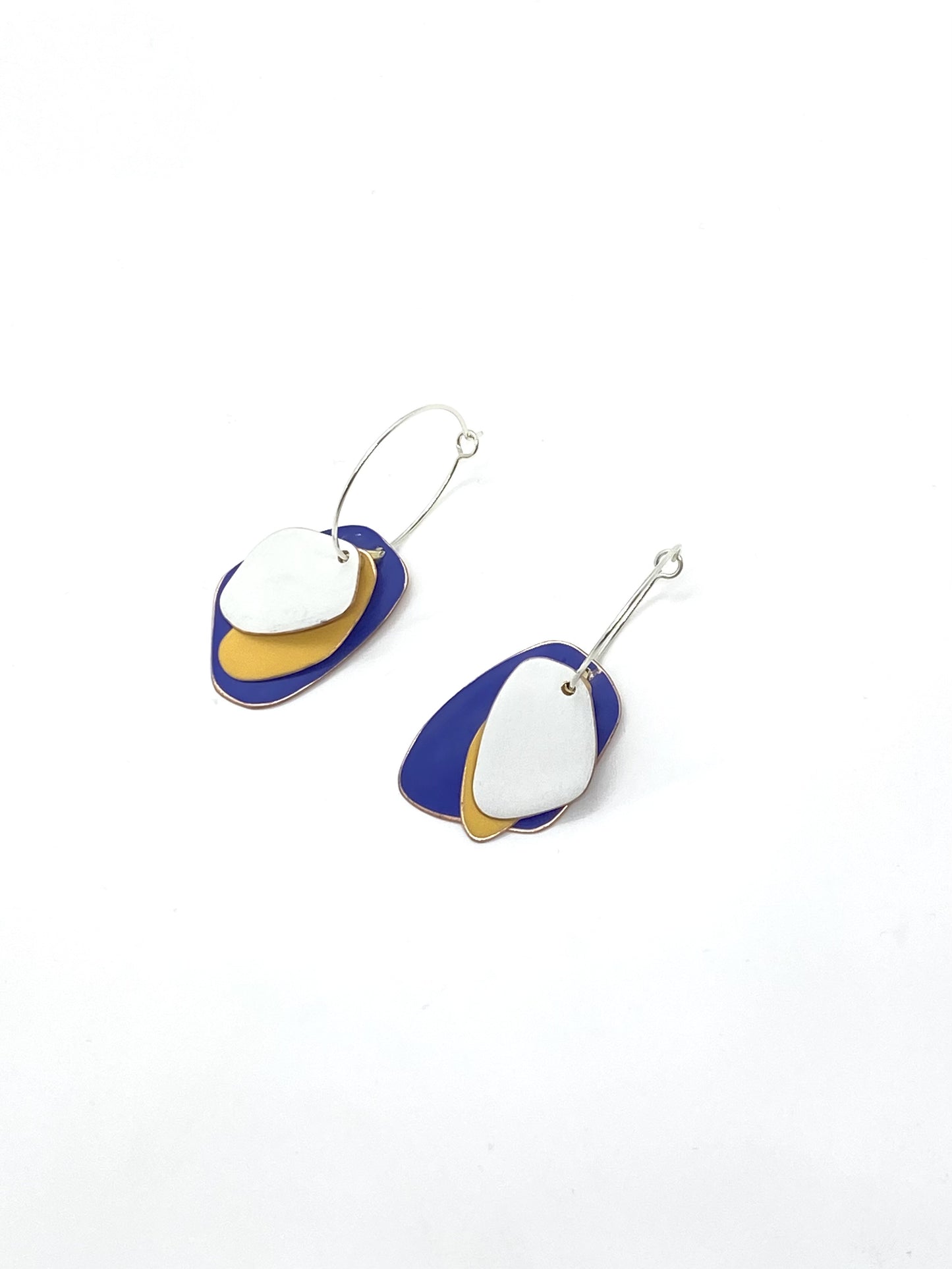 Lou Drop Earrings - Dark Blue, Mustard, White