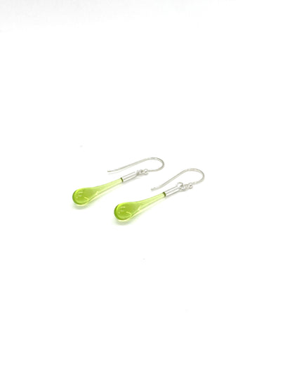 Glass Teardrop Earrings - Peridot Green