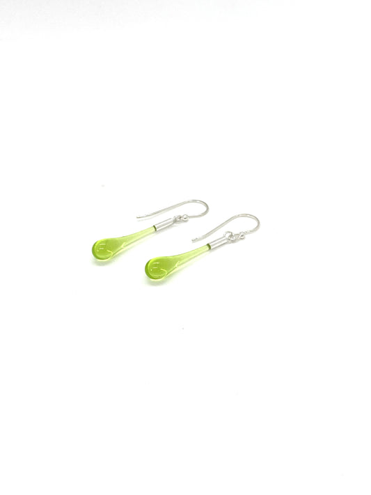 Glass Teardrop Earrings - Peridot Green