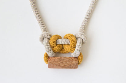 Two-Tone Knot and Bead Necklace - Mustard, Natural