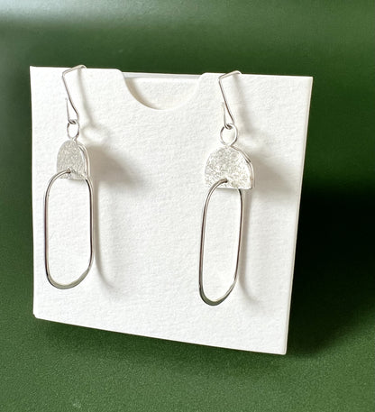 Silver Oval Dangle Earrings with Solid Piece (#195)