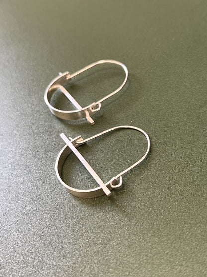 Silver Wide Curve Earrings With Bar