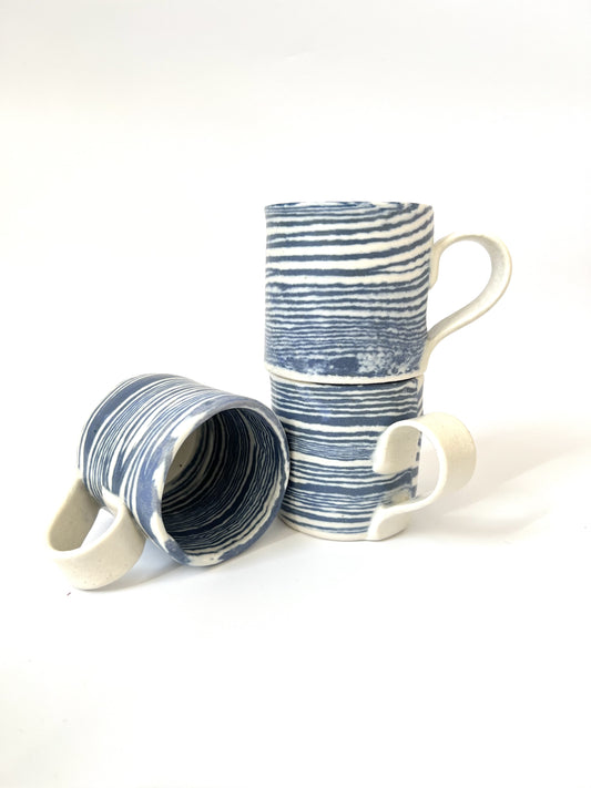 Ceramic Nerikomi Mug - Small - Dark Blue Stripes