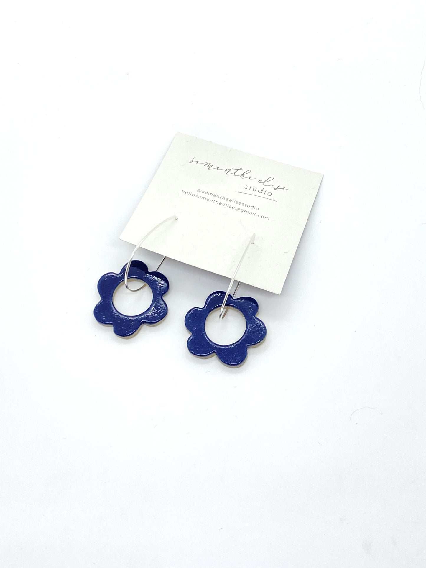 Flower Drops - Navy - Ceramic & Sterling Silver Earrings