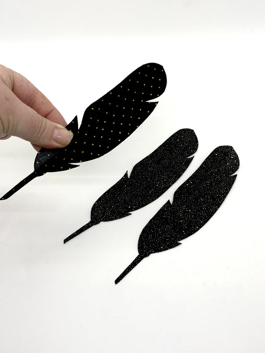 Single Feather Magnet - Black with Gold Dots