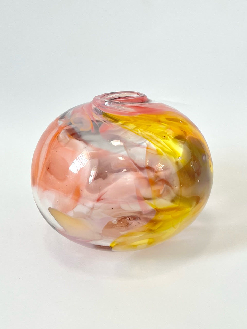 Handblown Glass Vase - Pink, Yellow Marble #3