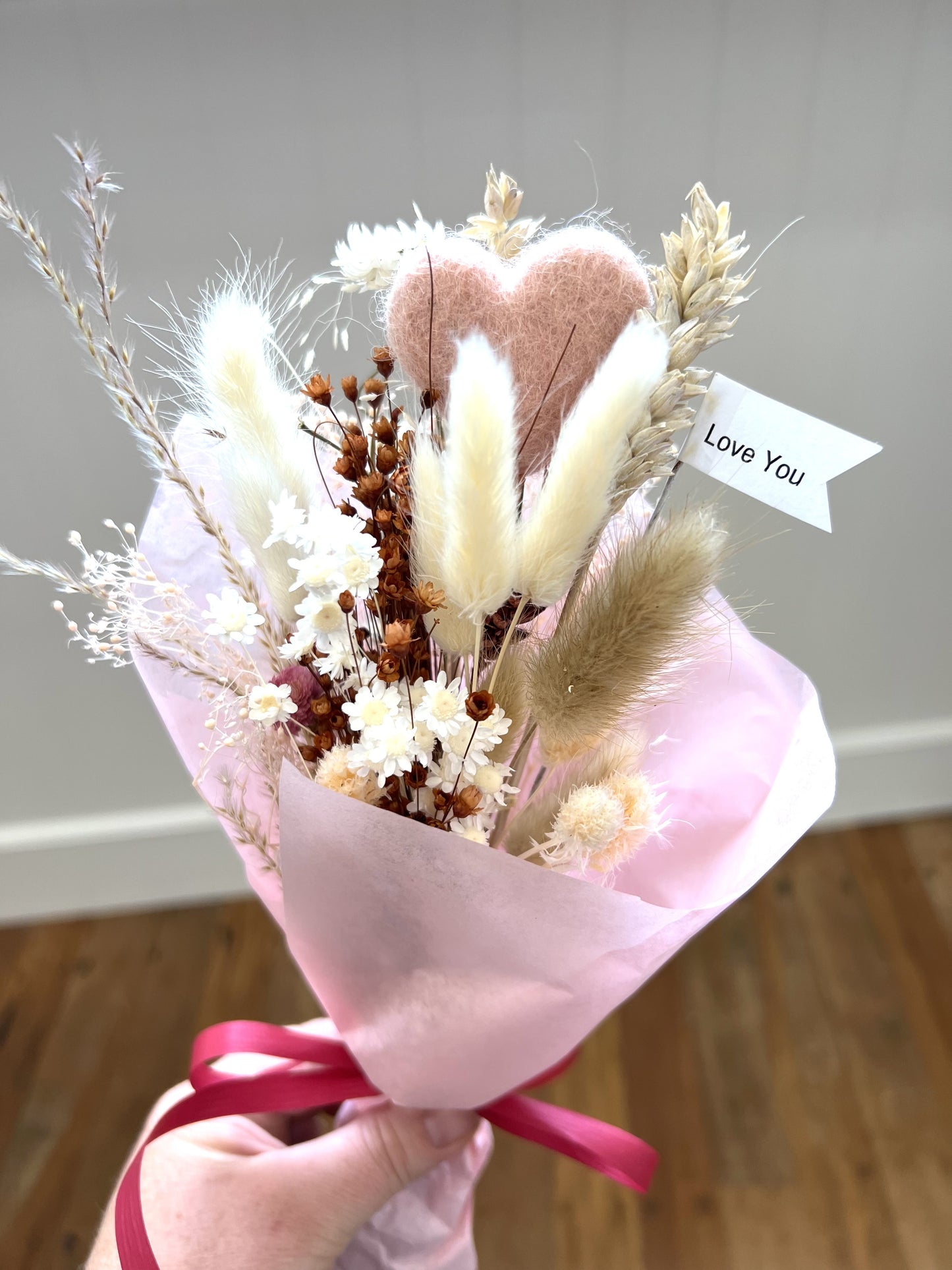 Dried Flower Posy with wool Heart