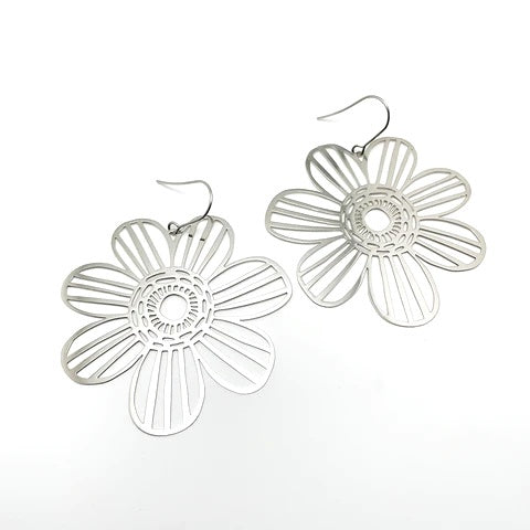 BIG Flower Earrings in Silver