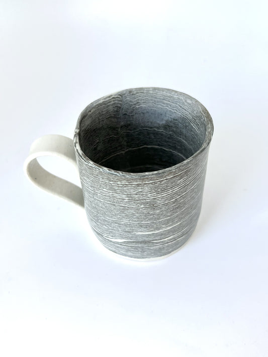 Ceramic Nerikomi Mug - Large - Dark Grey (Thin Stripes)
