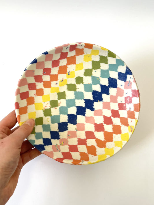 Ceramic Nerikomi Statement Dish - Rainbow Checkers