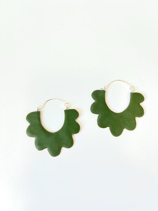 Ruffle Hoop Earrings - Olive