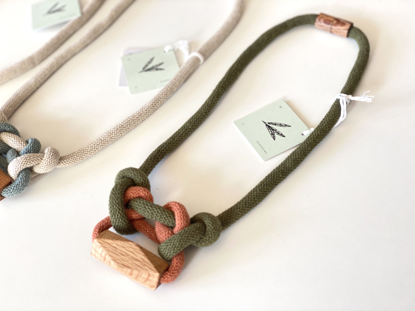 Two-Tone Knot and Bead Necklace - Olive & Teracotta