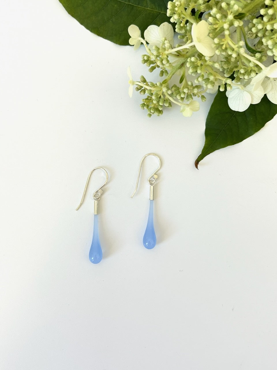 Glass Teardrop Earrings - Alabaster Blue