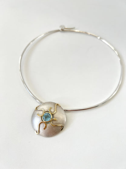 Collar Necklace - Topaz in 18ct Gold on Textured Silver