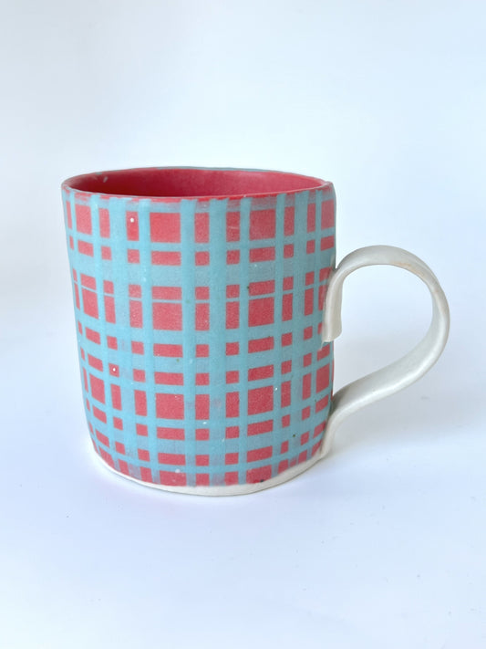 Ceramic Nerikomi Mug - Large - Tartan Red with Blue