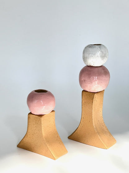 Set of Candle Holders in Pastel Pink
