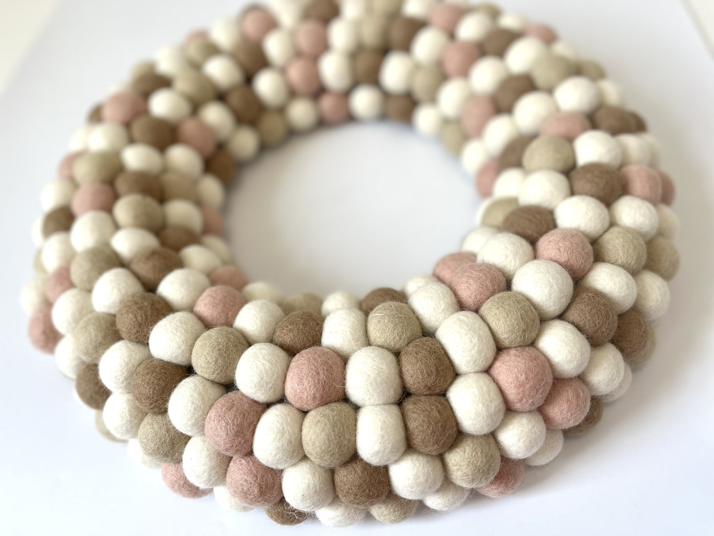 Large Pom-Pom Wreath - White, Pink, Taupe, Brown