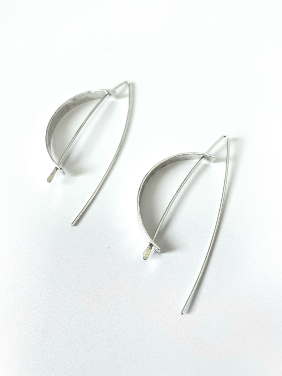 Silver Textured Crescent Shape Earrings