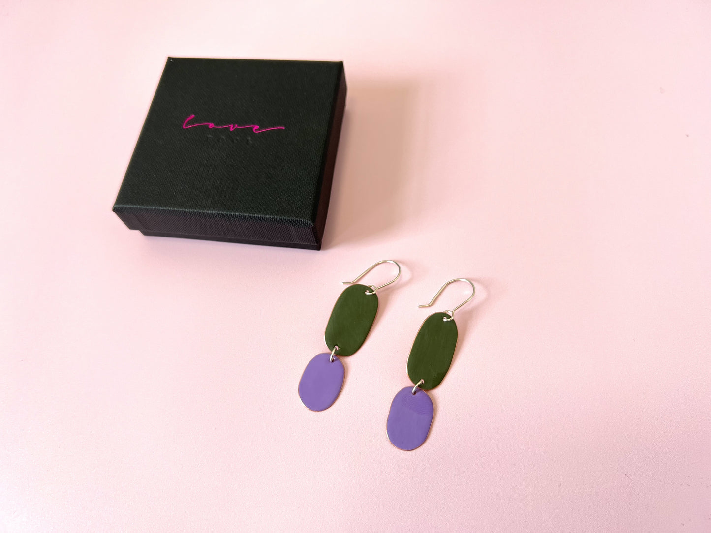 Double Drop Earrings - Olive, Violet