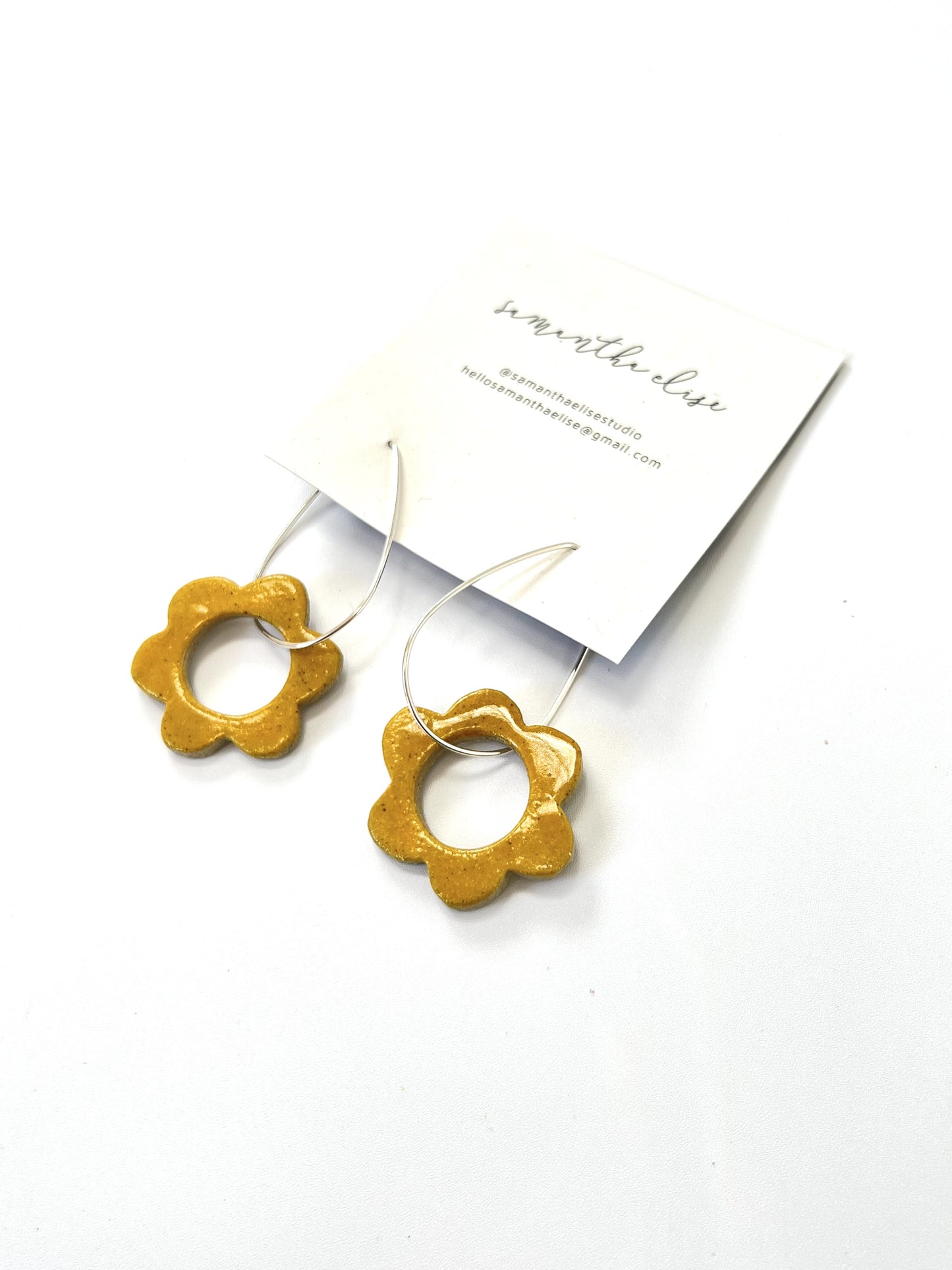 Flower Drops - Mustard - Ceramic & Sterling Silver Earrings