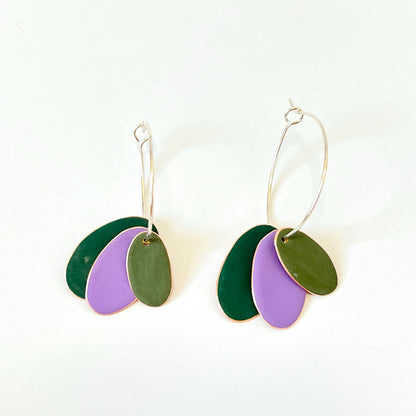Hoops & Drops Earrings - Dark Green, Violet, Olive