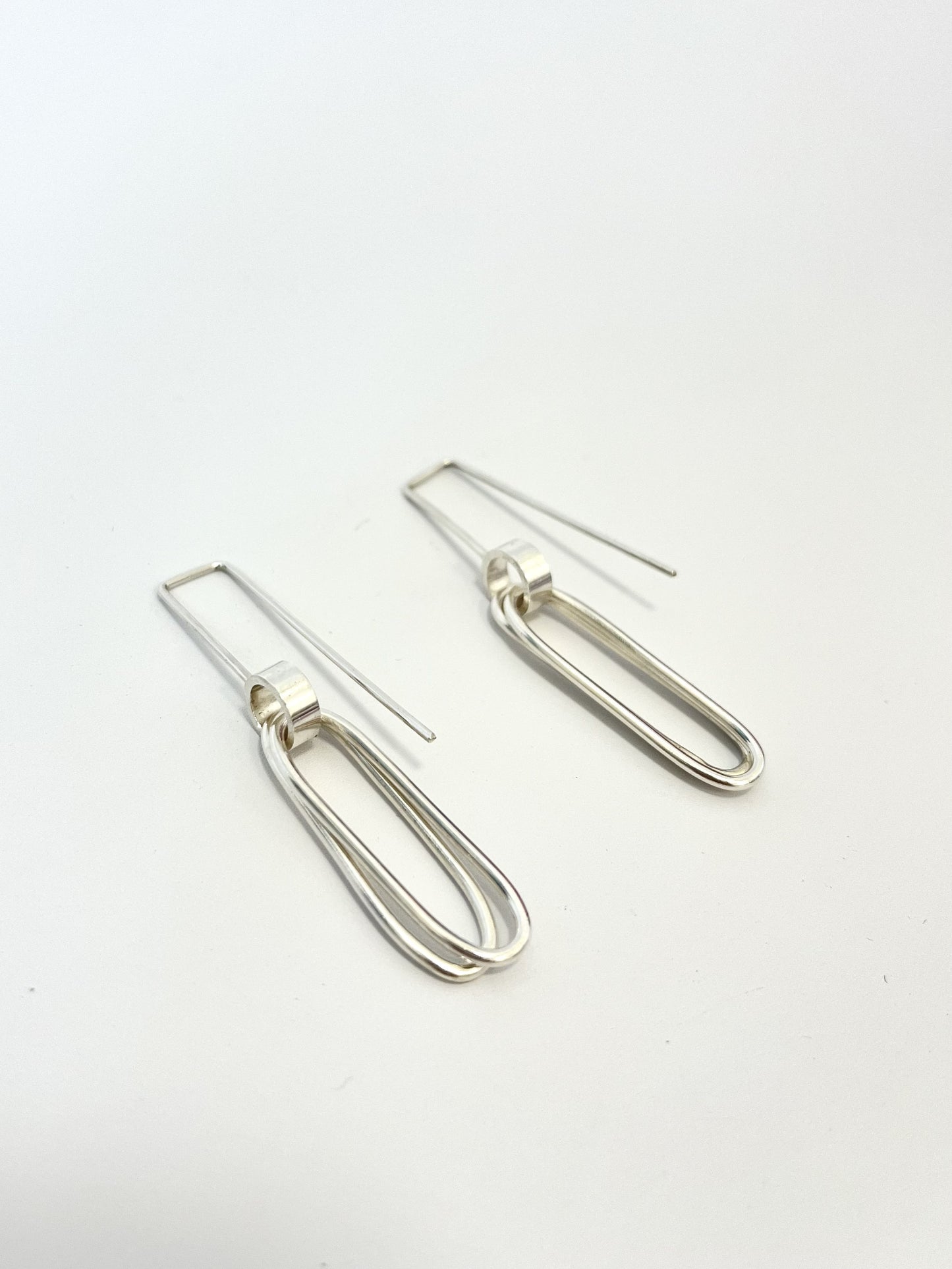 Silver Double Oblong Earrings with Hoops