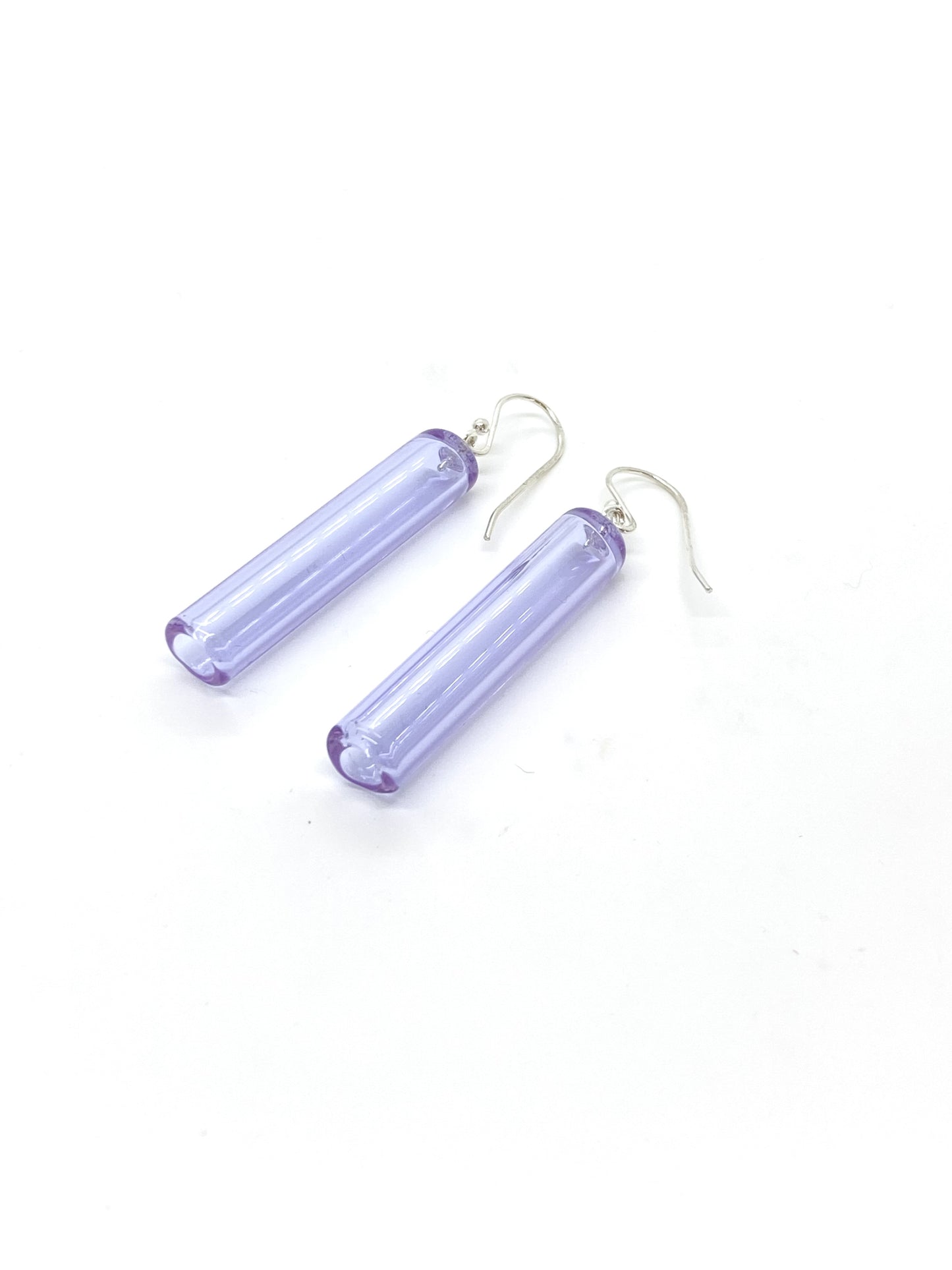 Glass Cylinder & Sterling Silver Earrings - Lilac