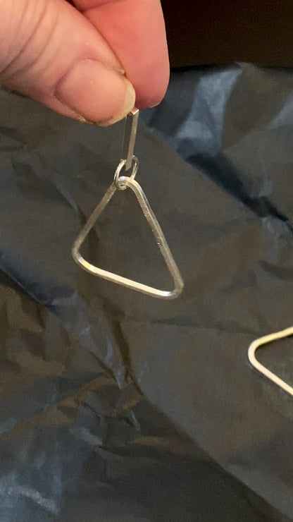 Silver Large Triangle Stud Dangle Earrings  (#143)