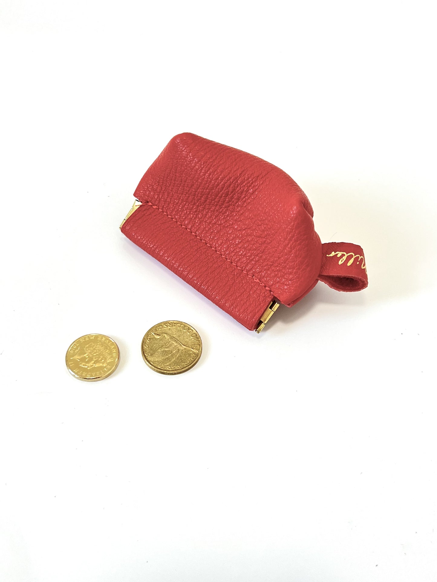 Magnetic Snap Pouch - Mini - Coral leather