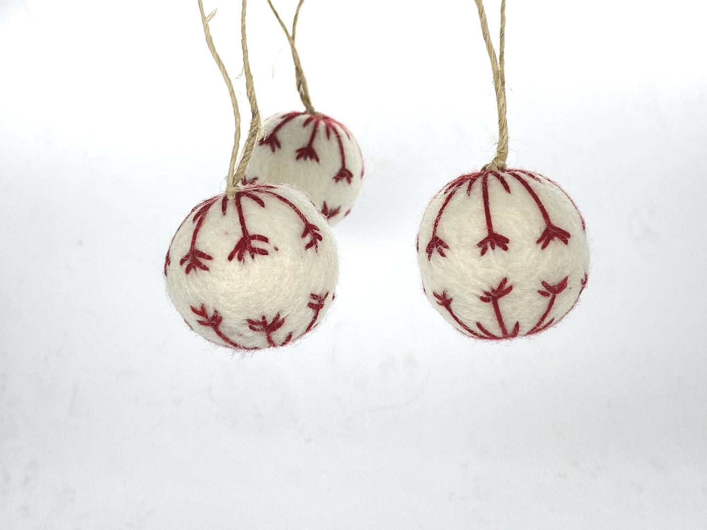 Embroidered Felt Pom-Pom Decoration - White, Red