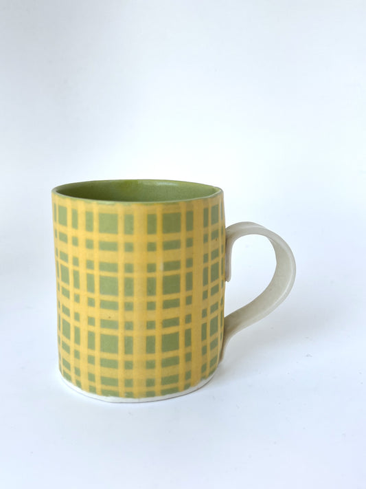 Ceramic Nerikomi Mug - Large - Tartan Green with Yellow