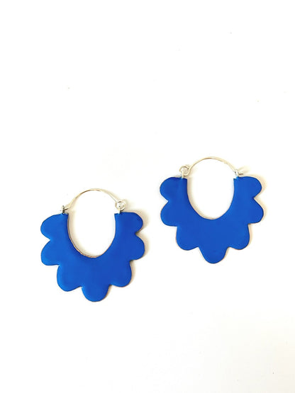Ruffle Hoop Earrings - Light Blue