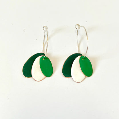 Hoops & Drops Earrings - Dark Green, White, Spring Green