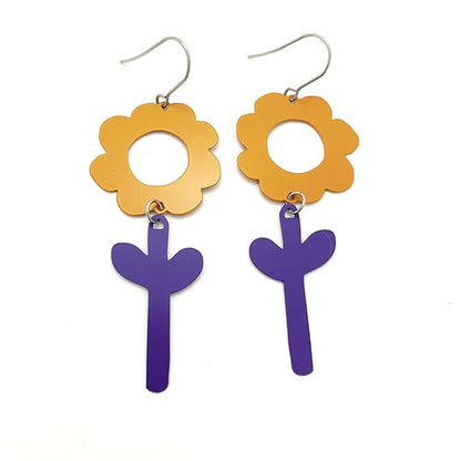 Mustard + Violet Flower Dangle Earrings